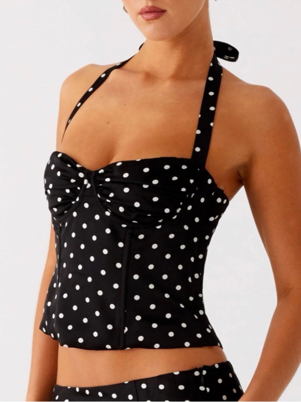 Peppermayo Black and White Polka Dot Halter Bustier Top